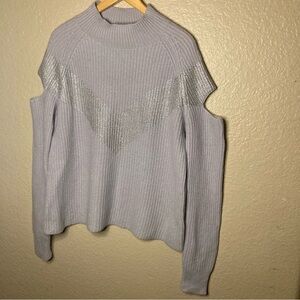 Zoe Jordan Cashmere & Wool Blend Light Blue and Silver Sweater Cut Open Sleeves